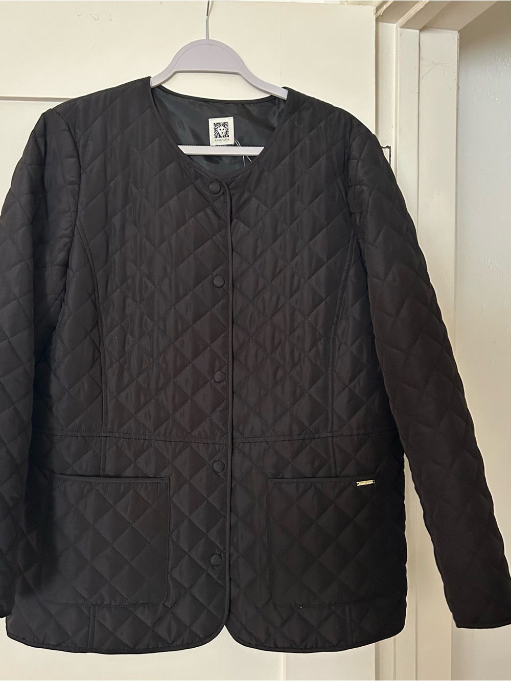 Anne Klein Black Quilted Lightweight Jacket - Size L.